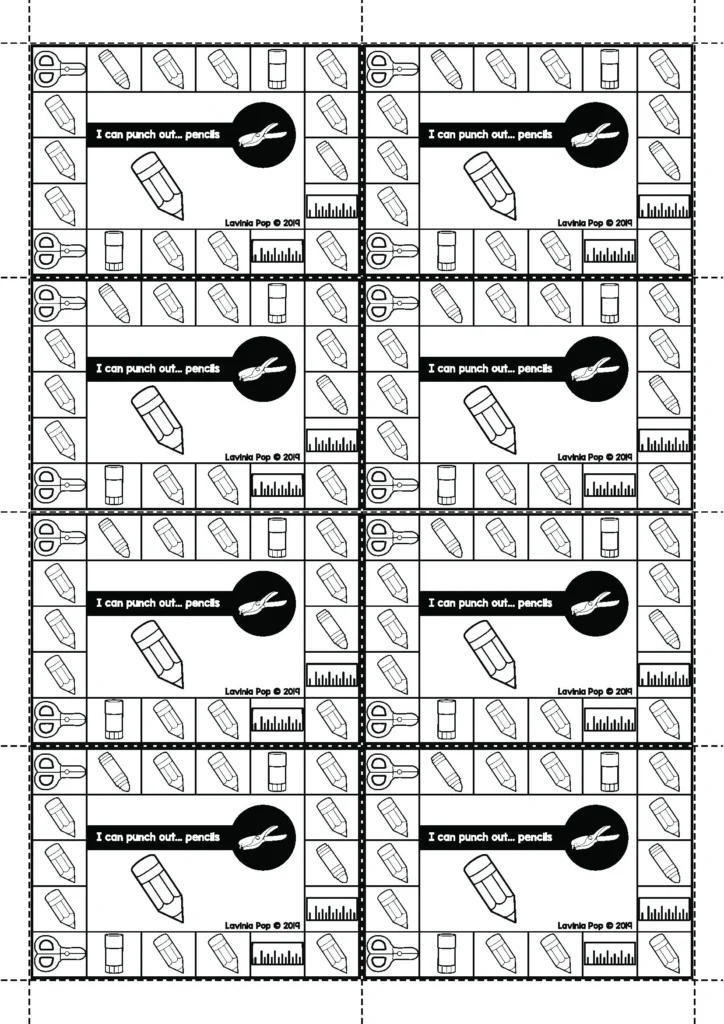 Hole Punch Fine Motor Activity for August | Fine motor hole punch cards for preschool and kindergarten. Children use a puncher to build hand strength and coordination. Free downloads available on this page.