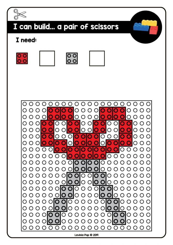LEGO Building Brick Picture Cards | Preschool fine motor task using LEGO-style bricks to build pictures from guide cards. Free download for this August morning bin included.