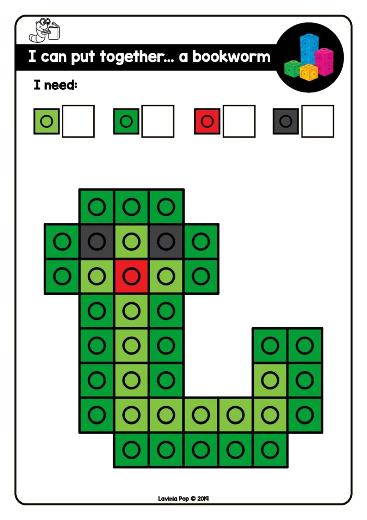 Snap Cube Picture Cards for Fine Motor Work | August fine motor activity using Unifix cubes or snap cubes to build colorful pictures. Preschool printables are free to download here.