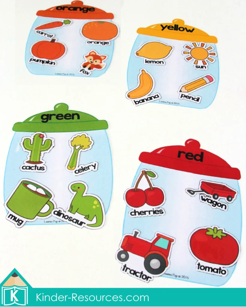 Back to School Preschool Centers Activities | Color sorting jars | Real life objects with labels | Download FREE printable activities