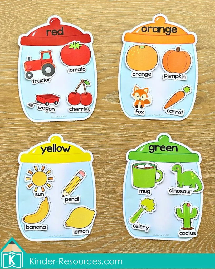 Back to School Preschool Centers Activities | Color sorting jars | Real life objects with labels | Download FREE printable activities