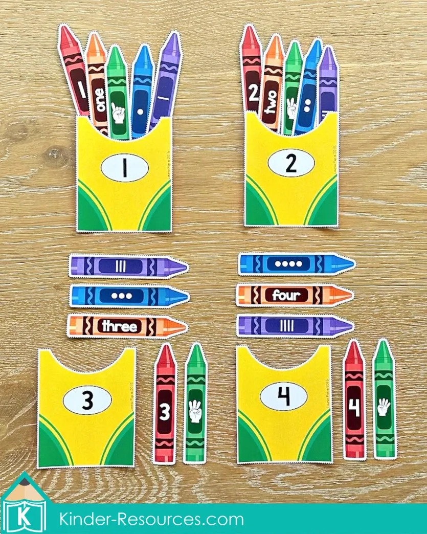 Back to School Preschool Centers Activities | Crayon box number sorting | Different number respresentation to help develop number sense | Download FREE printable activities