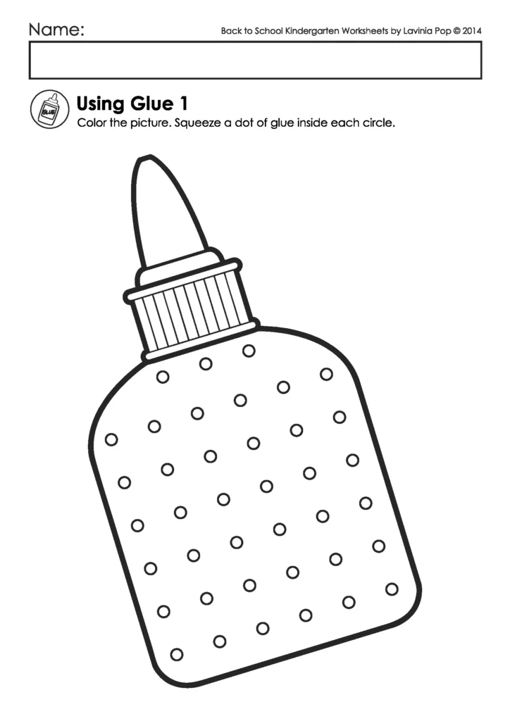 Back to School Kindergarten Worksheets and Activites. Using Glue Practice Page