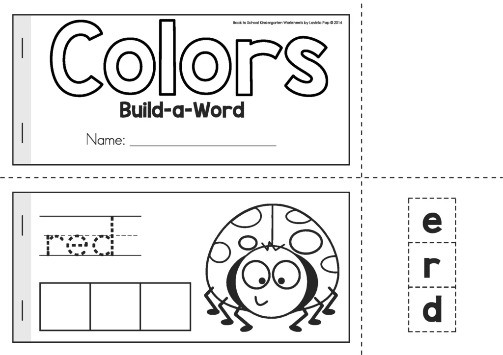 Color Vocabulary Build-a-Word Booklet. Each page includes a word to trace, tiles to build the word, and a picture to color. Staple into a mini booklet for review and vocabulary building.