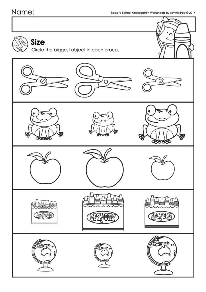 Back to School Kindergarten Worksheets and Activities. Size