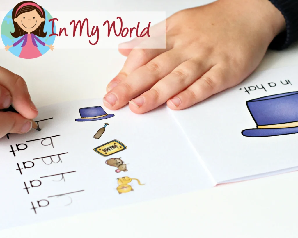 CVC Word Family Reader and Writing Practice | Printable -at word family reader with spaces for children to write beginning sounds to complete the words. Free printable available on the blog.