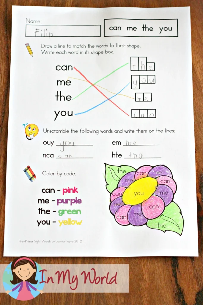 Sight Word Assessment Pages | Pre-primer sight word assessment worksheets for kindergarten and first grade. Printable revise and assess pages for teachers and homeschool parents to check reading progress. Freebies available to download on the blog.