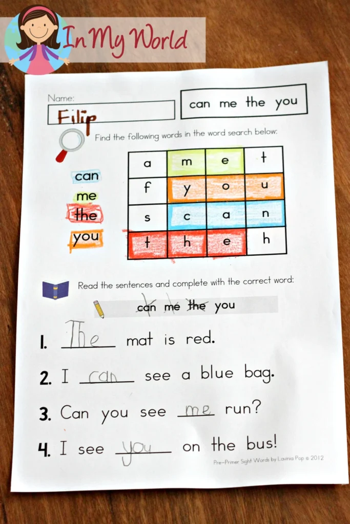Sight Word Assessment Pages | Pre-primer sight word assessment worksheets for kindergarten and first grade. Printable revise and assess pages for teachers and homeschool parents to check reading progress. Freebies available to download on the blog.