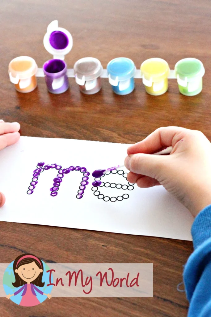 Sight Word Q-Tip Painting | Sight word Q-tip painting activity for preschool and kindergarten. A fun fine motor and literacy center activity that combines painting with sight word recognition. Great for homeschool and classroom use. Freebies available to download on the blog.