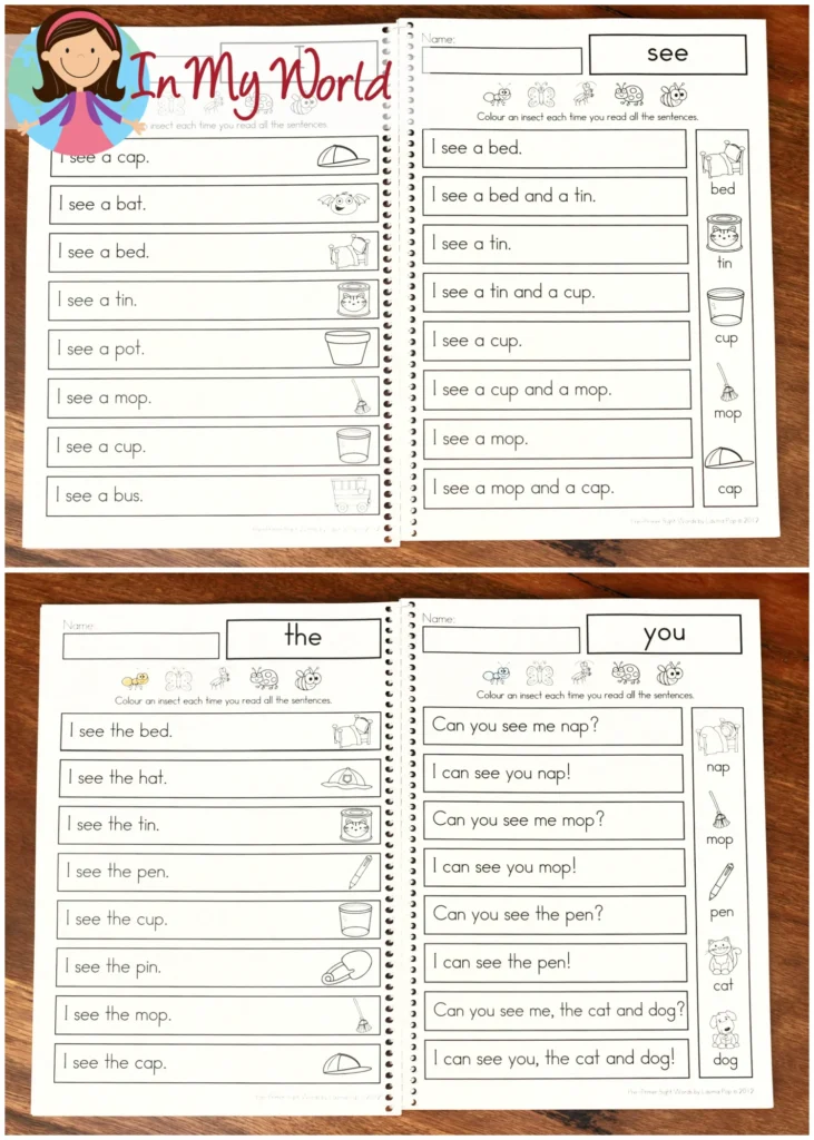 Pre-primer sight word fluency and comprehension passages for preschool and kindergarten. This Science of Reading aligned resource combines high-frequency sight words with decodable CVC words to build phonics skills, fluency, and reading confidence. Freebies available to download on the blog.