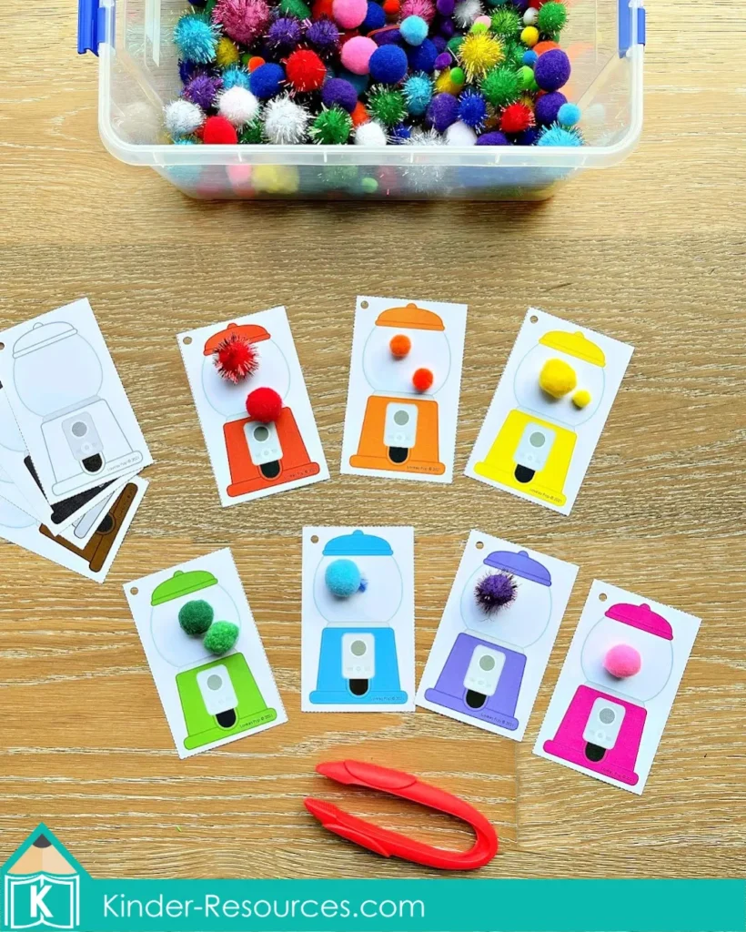 Kindergarten Morning Tubs Gumball Color Sorting Task Cards