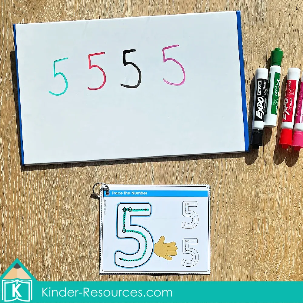 Printable number tracing activity for preschool and kindergarten. Children use a dry-erase marker to trace each numeral, building handwriting fluency, fine motor skills, and number recognition. Perfect for morning tubs, math centers, or small groups. Free sample pages available on the blog.
