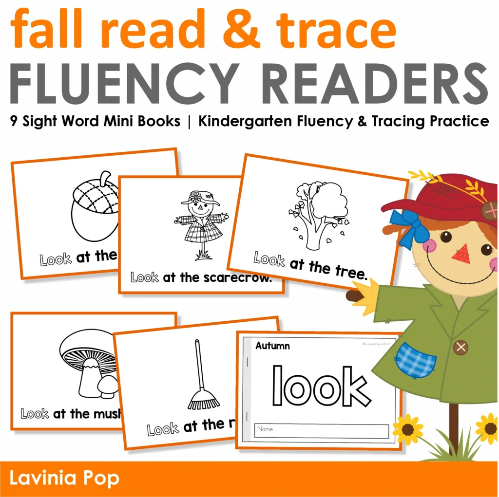 Printable autumn sight word readers for kindergarten with mini books that focus on look, see, can, like, and more fall sight words
