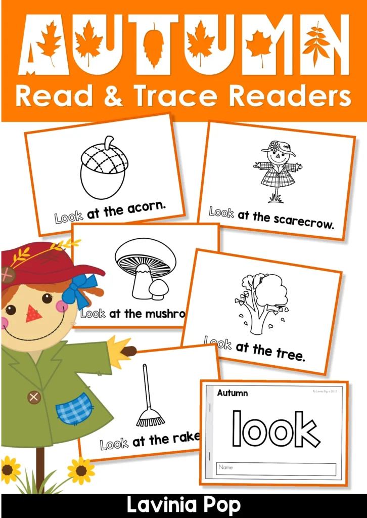 Printable autumn sight word readers for kindergarten with mini books that focus on look, see, can, like, and more fall sight words