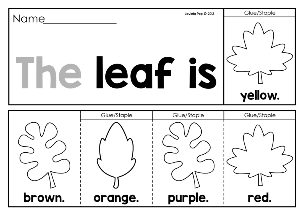 Fall sight word fluency flip book page with traceable sight word “the” and lined space for children to write four sentences