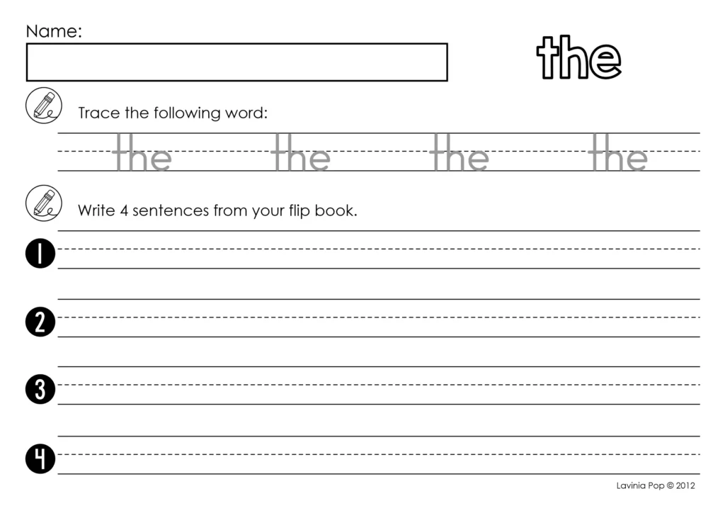 Fall sight word fluency flip book worksheet where children trace the sight word and write their own sentences using fall vocabulary