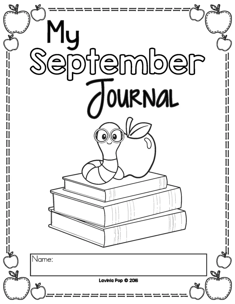Free September Writing Journal Prompts cover page My September Journal with worm on apple and stack of books