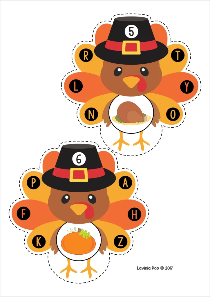Thanksgiving turkey beginning sound cards for identifying letter sounds in words. Download FREE printable activities!