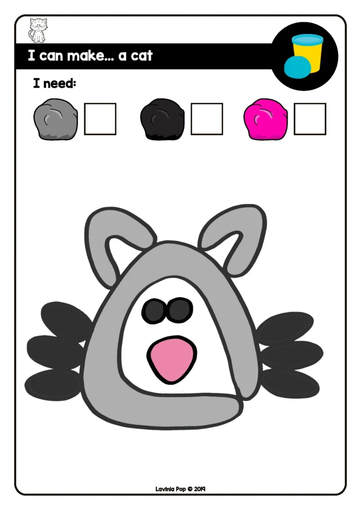 Free October fine motor playdough mat for preschool and kindergarten, cat activity for shaping and rolling playdough, free download sample page