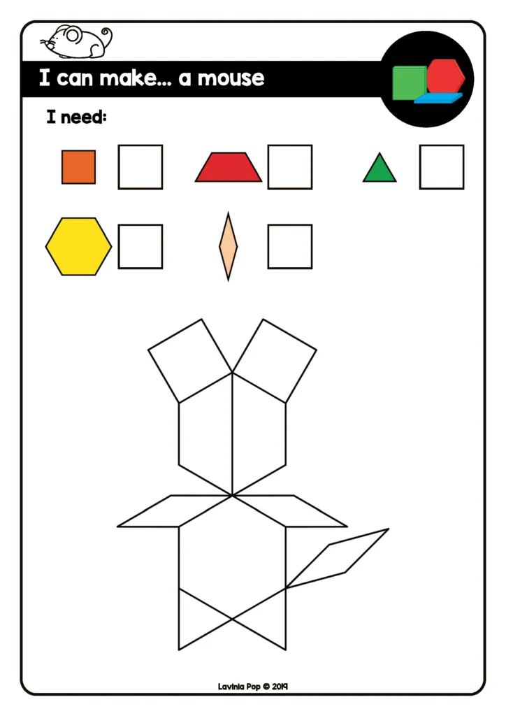 ree October fine motor pattern block task card, preschool and kindergarten mouse activity using pattern blocks, free download sample page