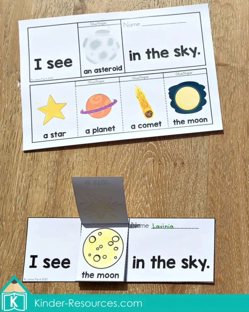 Twinkle Twinkle Little Star nursery rhyme flip book available in color and black and white with tracing and vocabulary practice