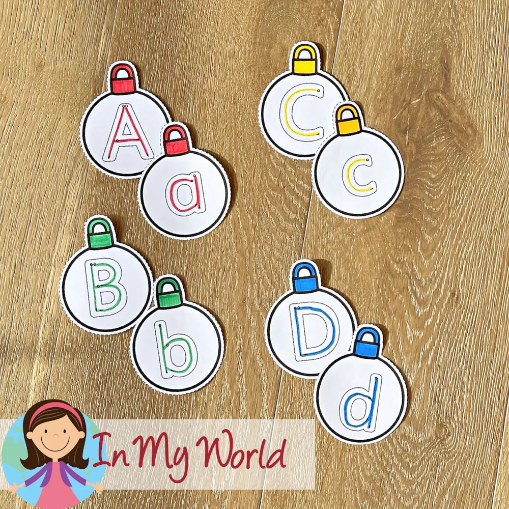 Christmas Worksheets for Preschool alphabet ornament matching letters A to D