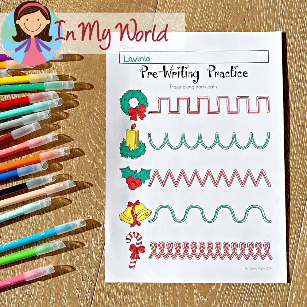 Christmas Worksheets for Preschool pre writing tracing worksheet with Christmas themed lines