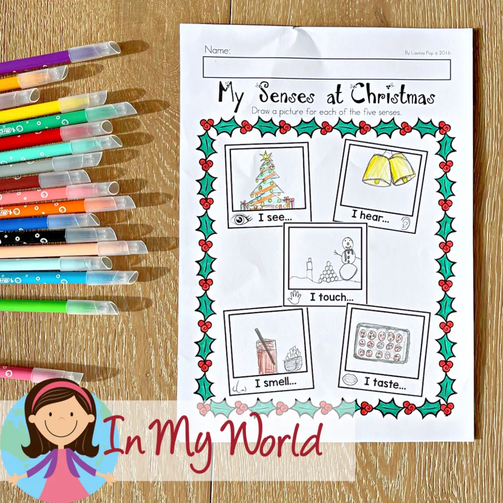 Christmas Worksheets for Preschool five senses drawing worksheet for Christmas
