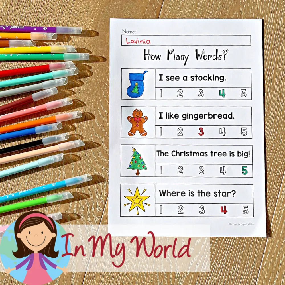 Christmas Worksheets for Preschool how many words counting sentences activity