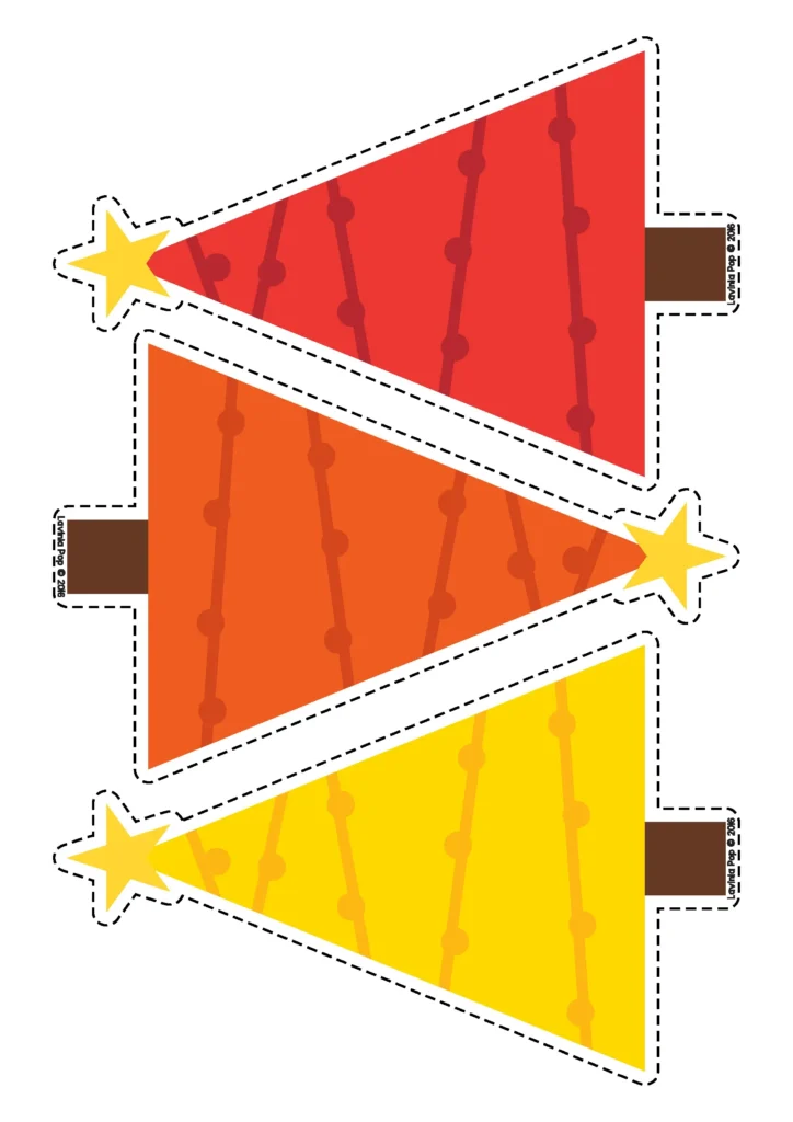 Free Christmas Center Activities color sorting trees in red, orange, and yellow for preschool and kindergarten.