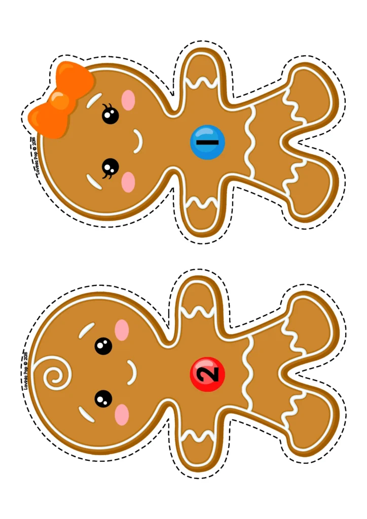 Free Christmas Center Activities gingerbread counting cards labeled with numbers for early math practice.