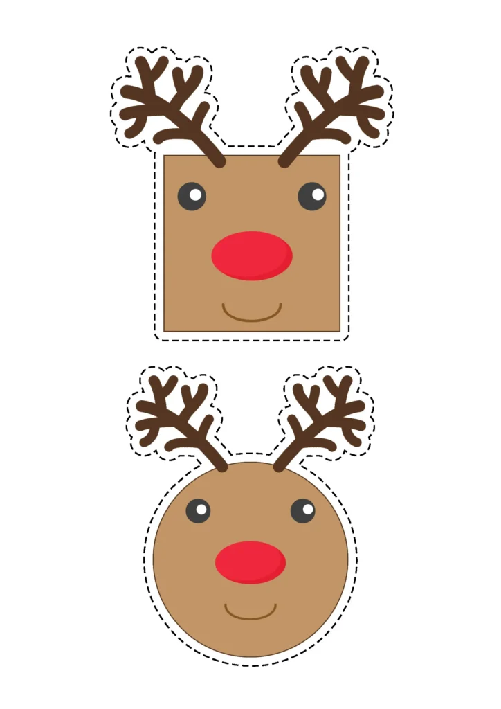 Free Christmas Center Activities reindeer cards showing different shapes such as square and circle.