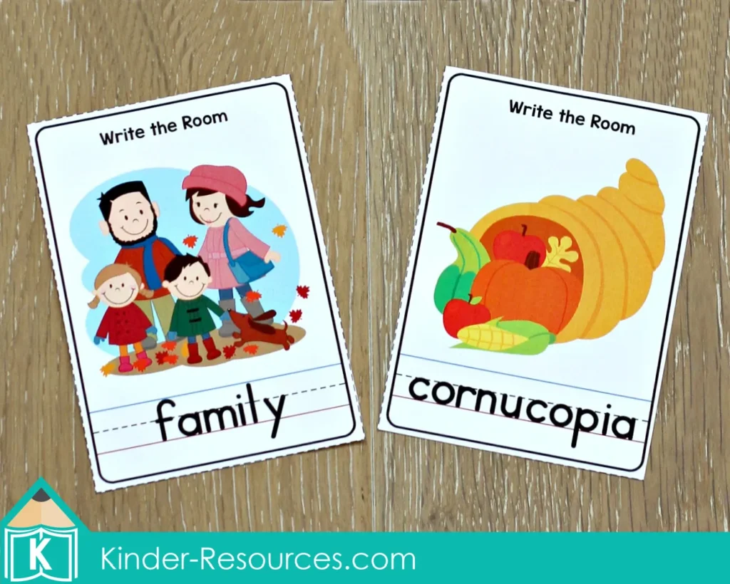 Thanksgiving Literacy Centers for Kindergarten Write the Room