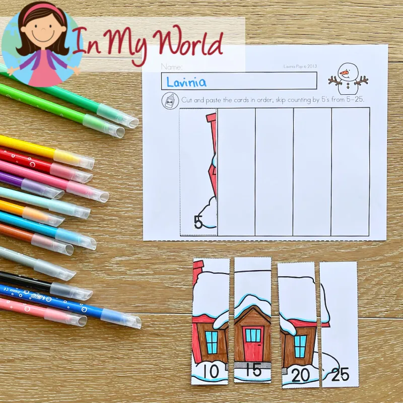 Winter Kindergarten Math Worksheets and Activities skip counting number puzzle activity