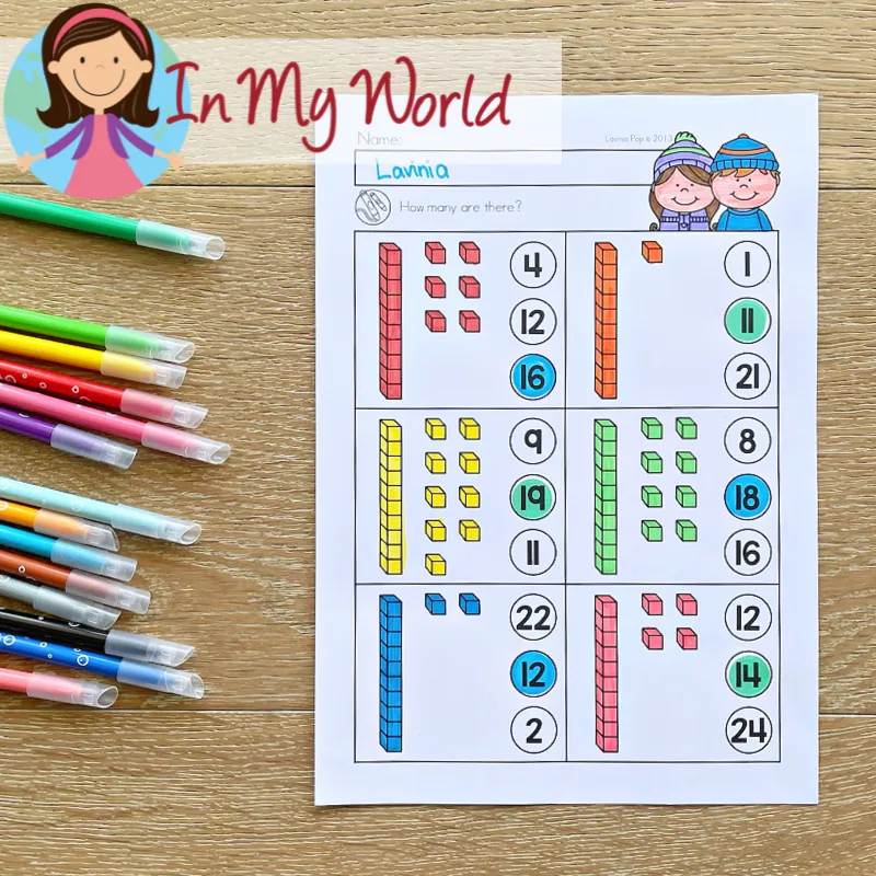 Winter Kindergarten Math Worksheets and Activities base ten blocks counting and place value