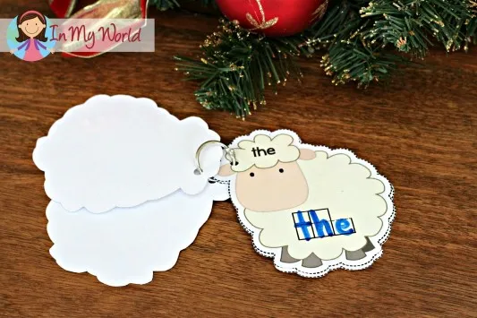 Pre Primer sight word sheep cards from the Christmas Nativity Centers for Preschool for writing sight words in shaped boxes.