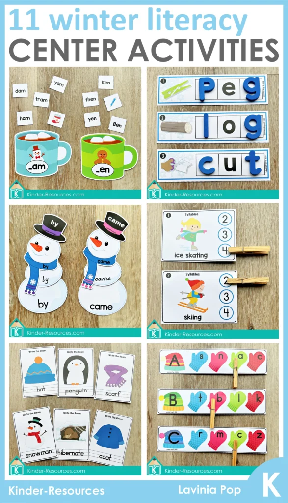 Winter Literacy Centers for Kindergarten printable literacy center activities