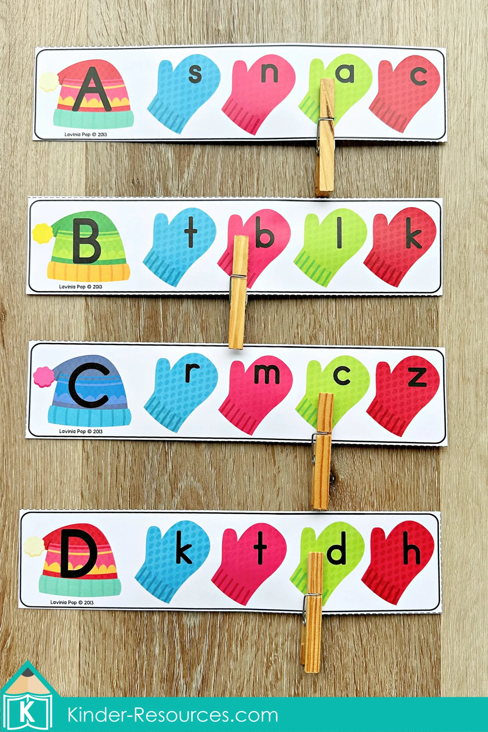 Winter Literacy Centers for Kindergarten uppercase and lowercase alphabet match clip cards