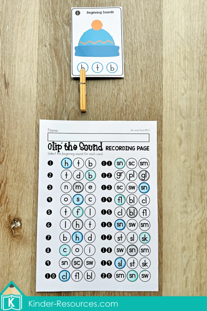 Winter Literacy Centers for Kindergarten Beginning Sounds Worksheet