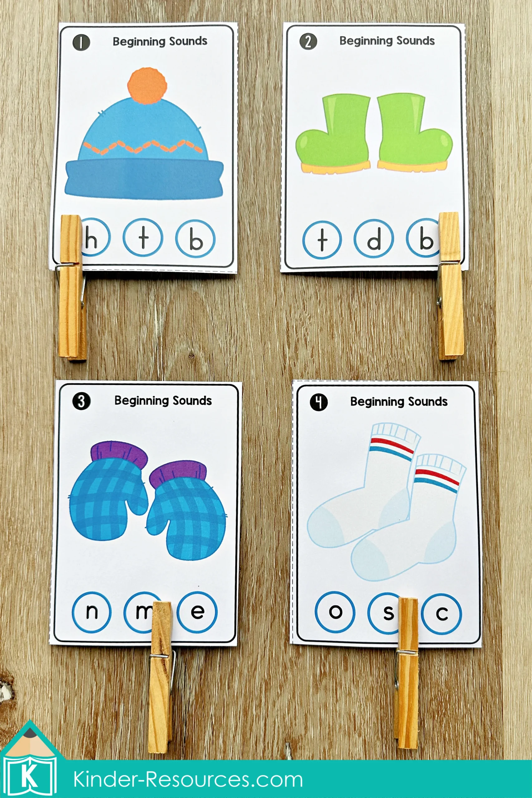 Winter Literacy Centers for Kindergarten beginning sounds activity using picture prompts