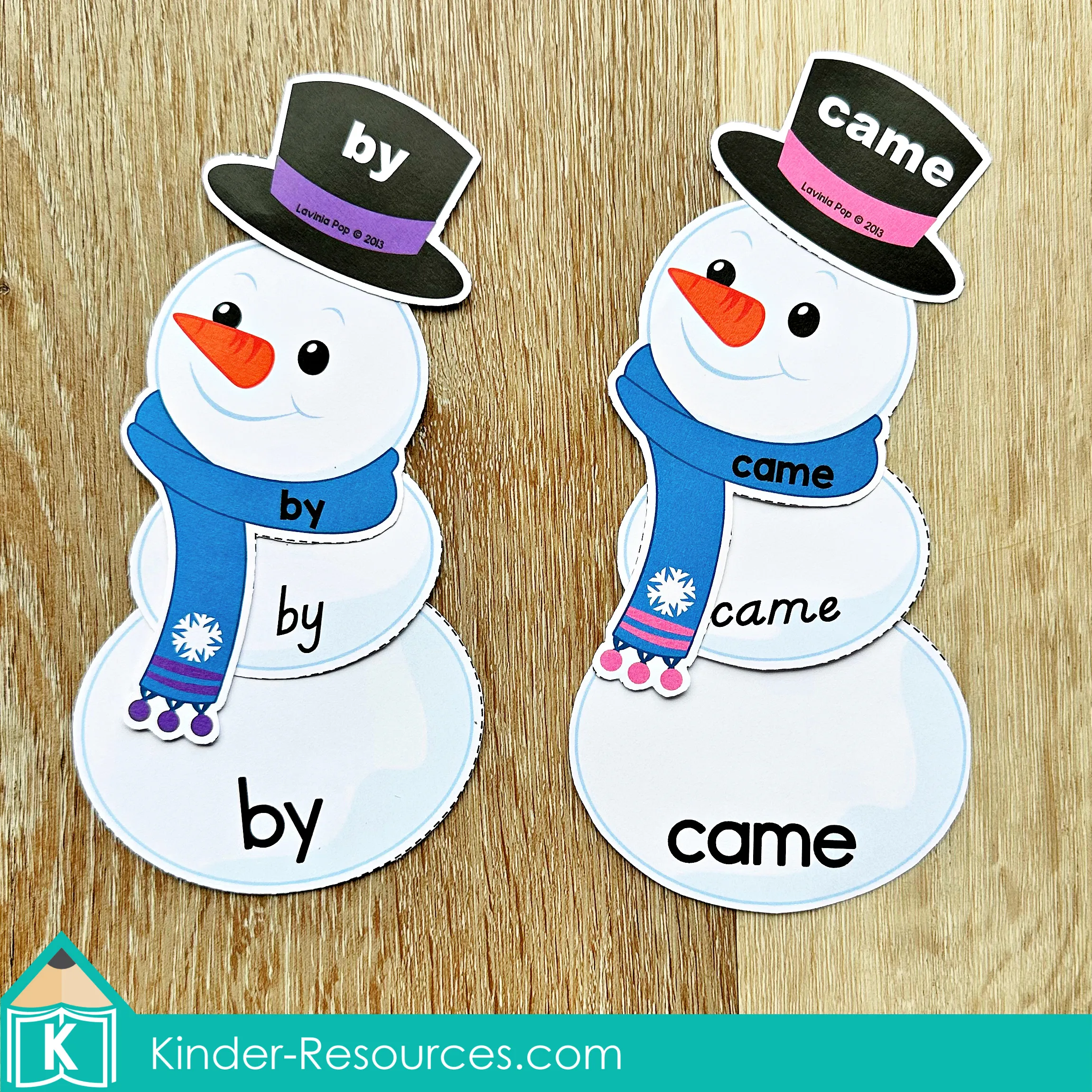 Winter Literacy Centers for Kindergarten snowman sight word cards for word recognition