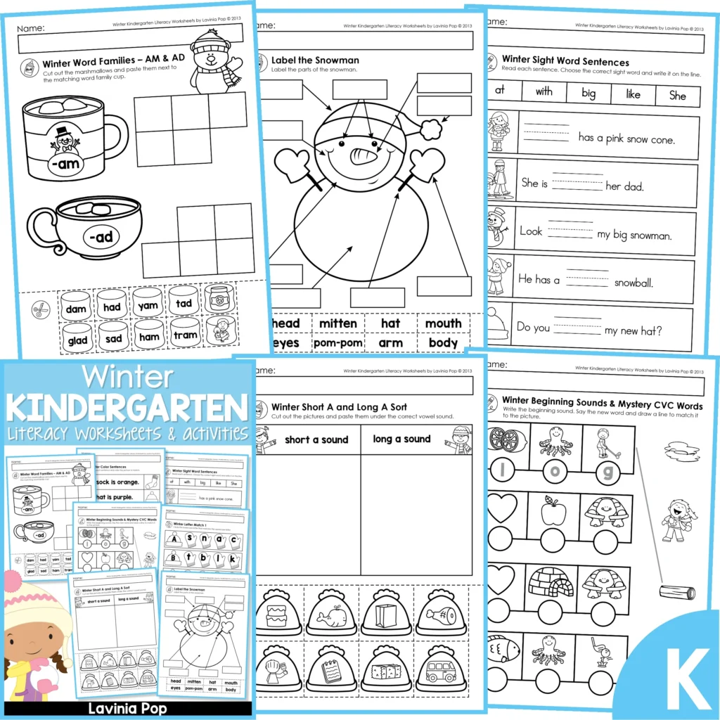 Winter Kindergarten Literacy Worksheets Activities Cover
