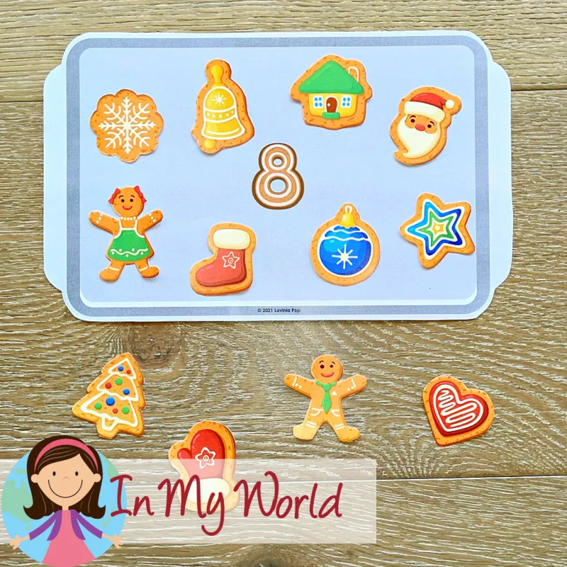 Gingerbread Centers for Preschool counting mats with gingerbread themed pieces for matching quantities to numbers