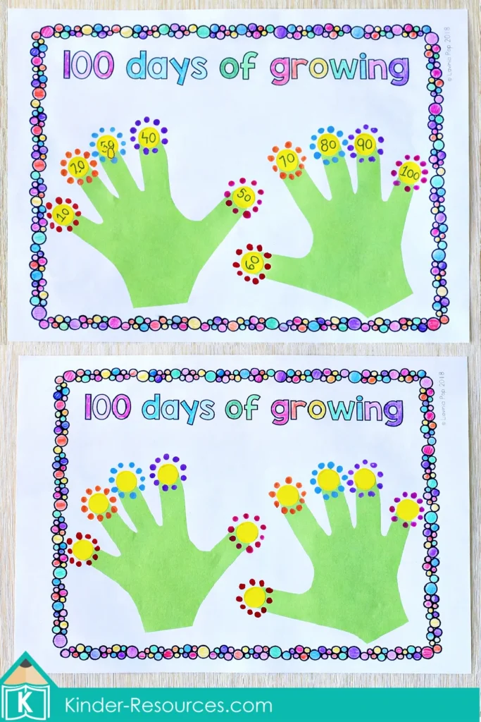 100th Day of School Worksheets and Activities handprint craft counting by tens to make 100