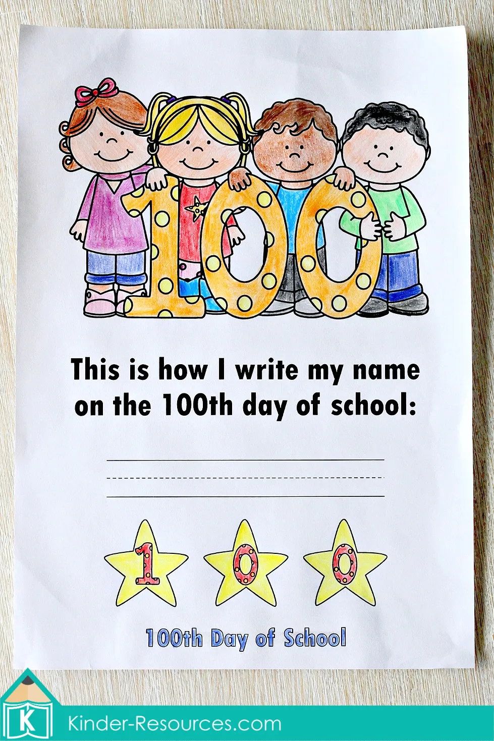 100th Day of School Worksheets and Activities name writing page for the 100th day of school