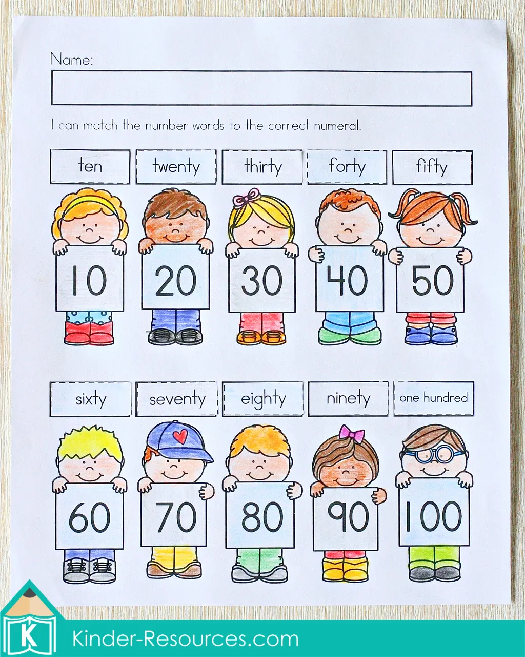 100th Day of School Worksheets and Activities matching number words to numerals to 100