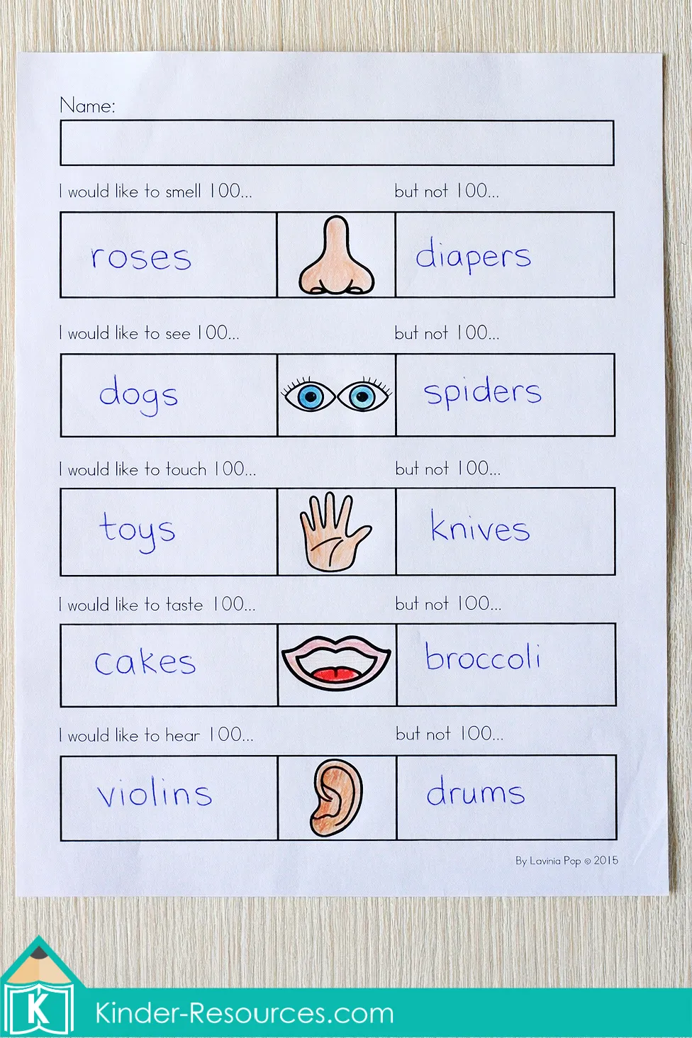 100th Day of School Worksheets and Activities five senses writing about things children like and do not like 100 of