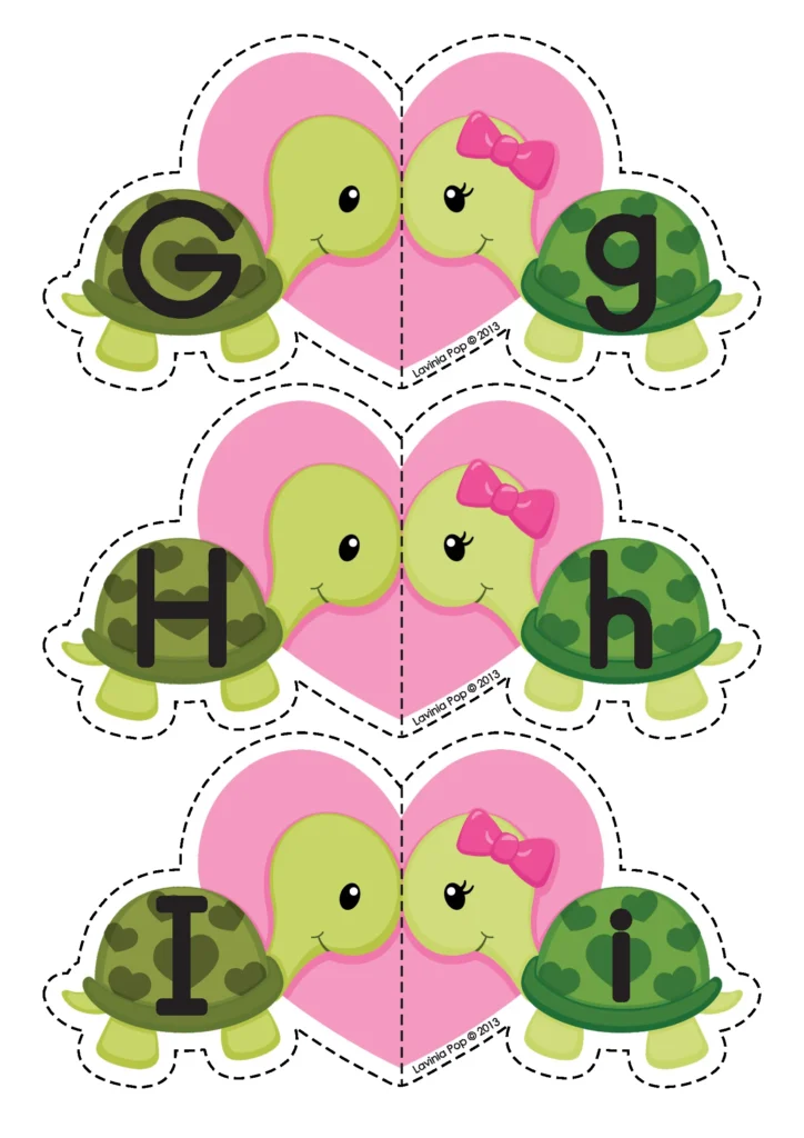 FREE Printable Alphabet Activity: Valentine’s Day GHI letter match cards for uppercase and lowercase letter matching
