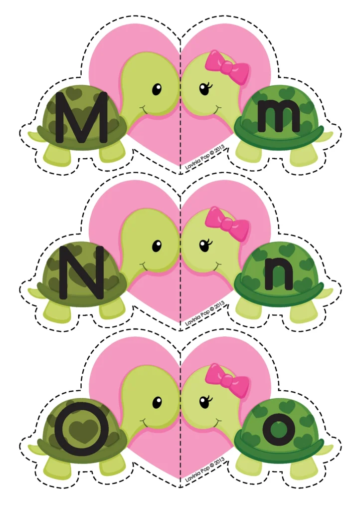 FREE Printable Alphabet Activity: Valentine’s Day MNO letter match cards for preschool alphabet learning