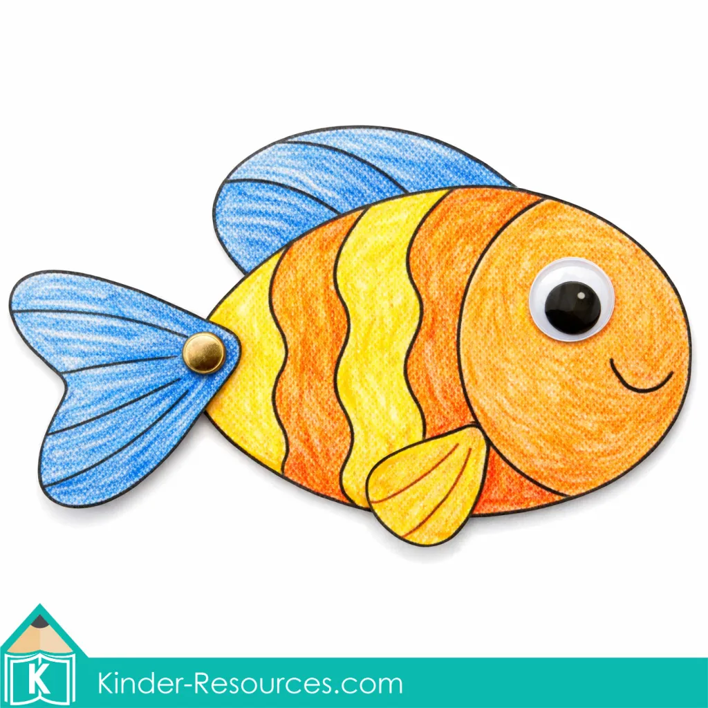 God Made the Birds and Fish Creation Day 5 fish craft with movable tail fin for preschool Bible lesson